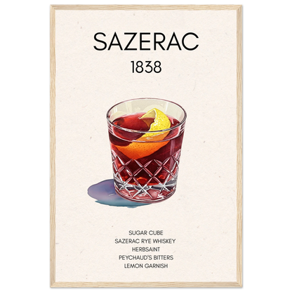 Sazerac Cocktail Bar Art Print Light Wood Frame 40x60 cm 16x24″ Premium Matte Paper Wooden Framed Poster