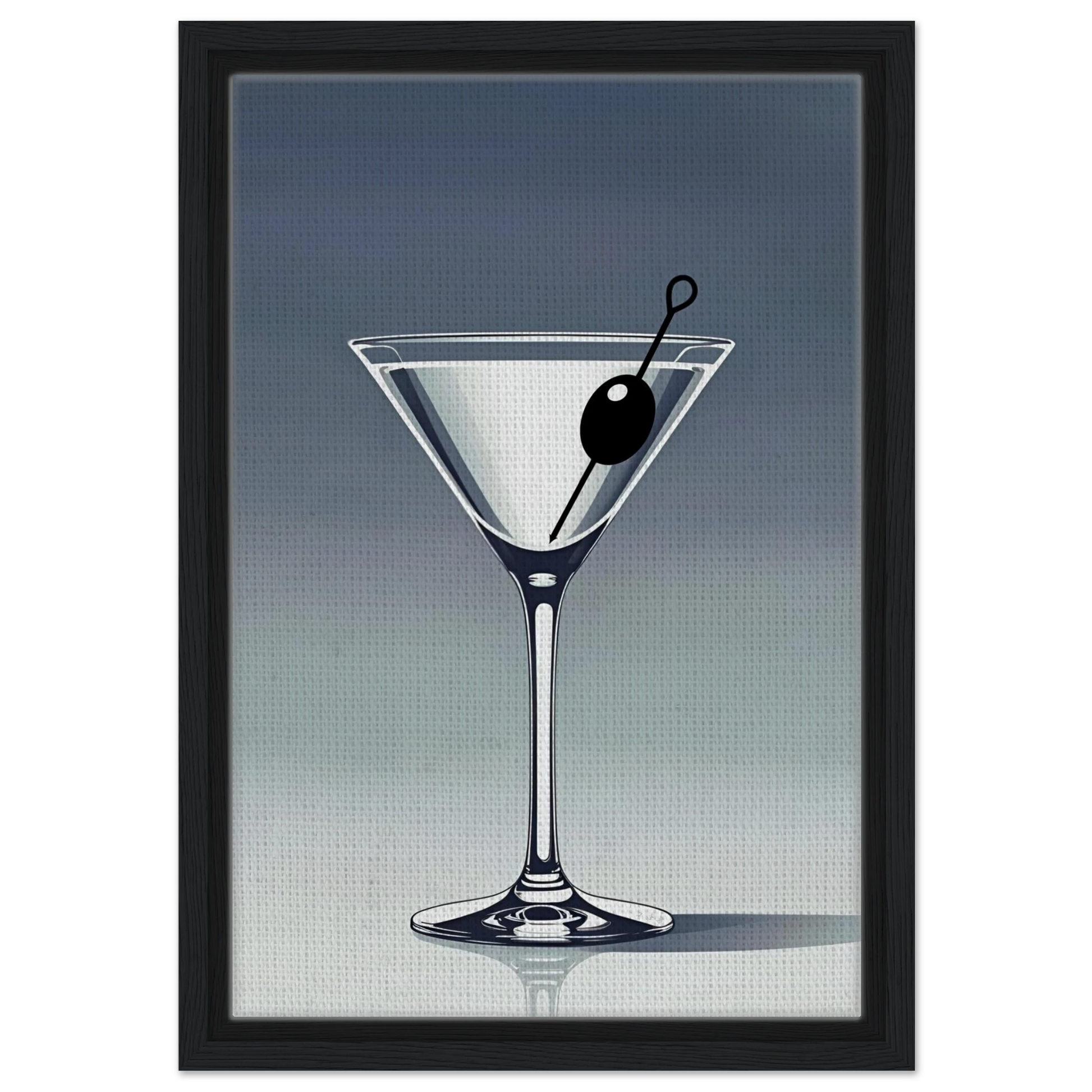 Retro Martini Lounge Cocktail Bar Art Print 30x45 cm 12x18″ Framed Canvas Black Wood Frame