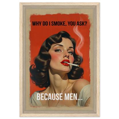 Retro Smoking Pin-Up Girl Art Print Light Wood Frame 30x45 cm 12x18″ Framed Canvas