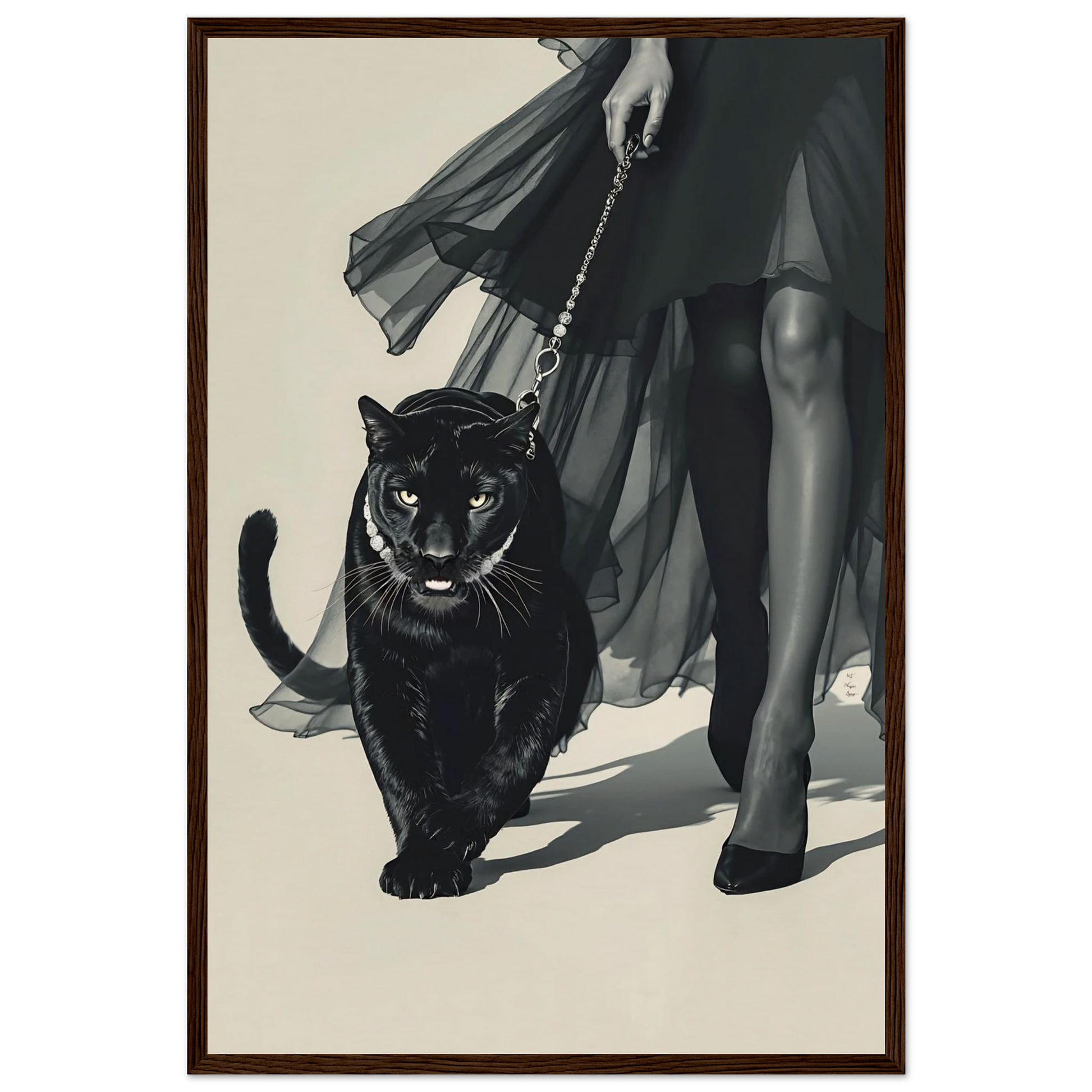 Retro Fashion Model Panther Art Print Dark Brown Wood Frame 40x60 cm 16x24″ Museum-Quality Matte Paper Wooden Framed Poster