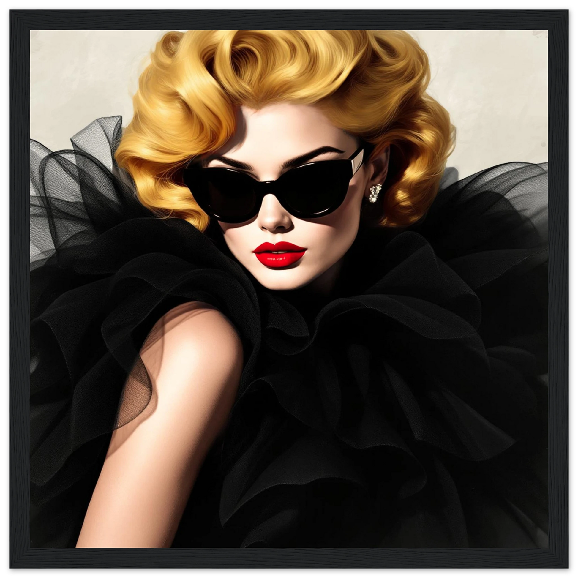 Paris Avant-Garde Retro Fashion Model Art Print 30x30 cm 12x12″ Classic Matte Wooden Framed Poster
