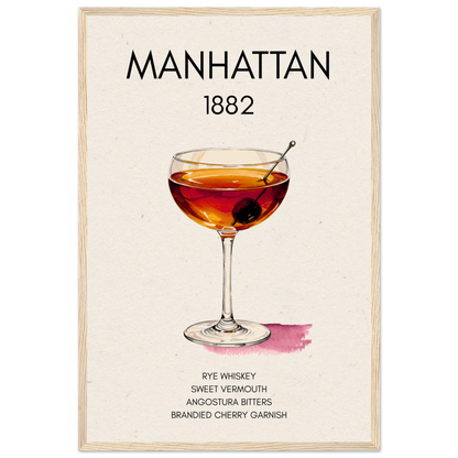 Classic Manhattan Cocktail Bar Art Print Light Wood Frame 40x60 cm 16x24″ Museum-Quality Matte Paper Wooden Framed Poster