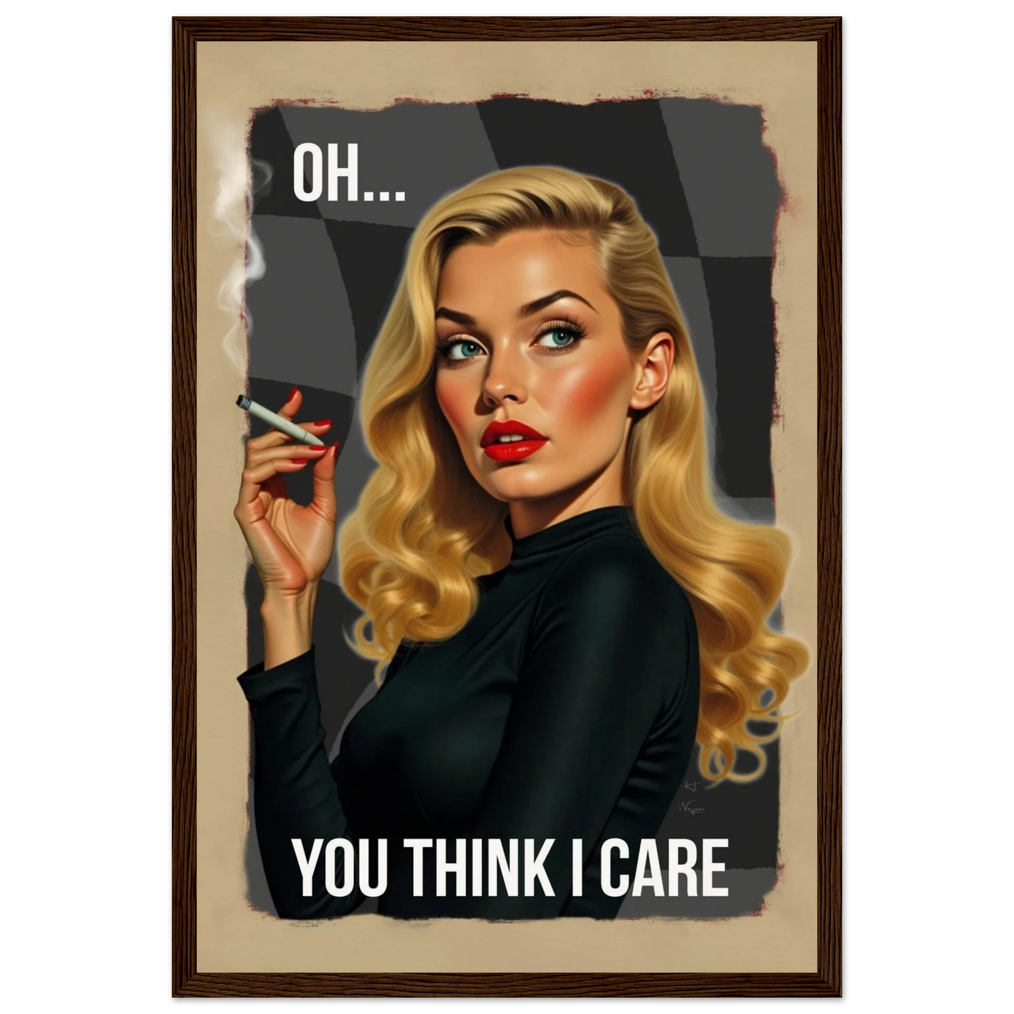 Retro Blonde Bombshell Funny Quote Art Print Dark Brown Wood Frame 30x45 cm 12x18″ Museum-Quality Matte Paper Wooden Framed Poster