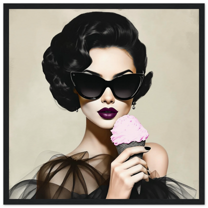 Retro Fashion Model Ice Cream Art Print 40x40 cm 16x16″ Museum-Quality Matte Wooden Framed Poster