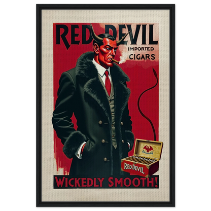 Red Devil 1920s Art Deco Cigar Art Print 60x90 cm 24x36″ Framed Canvas Black Wood Frame