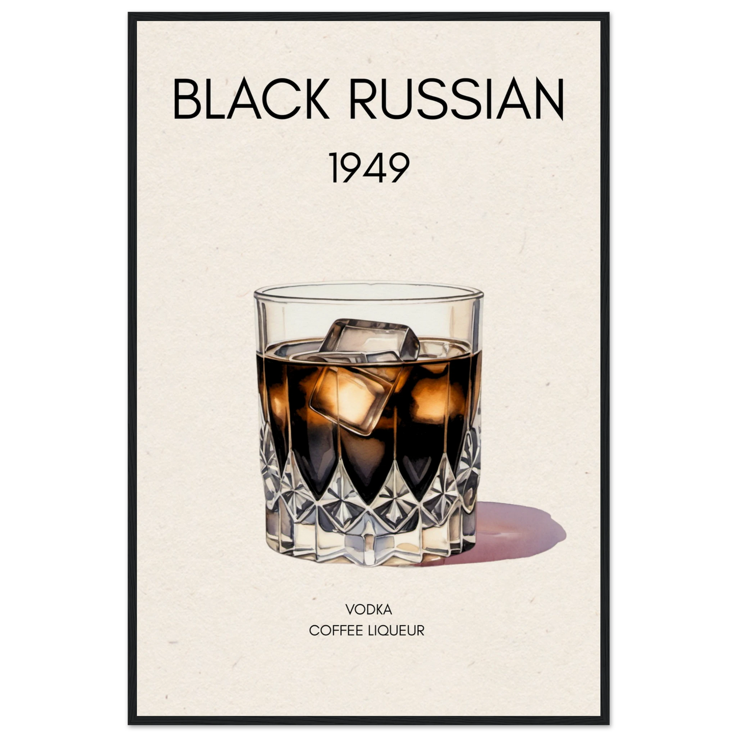 Black Russian Cocktail Bar Art Poster Print Black Wood Frame 60x90 cm 24x36″ Museum-Quality Matte Paper Wooden Framed Poster