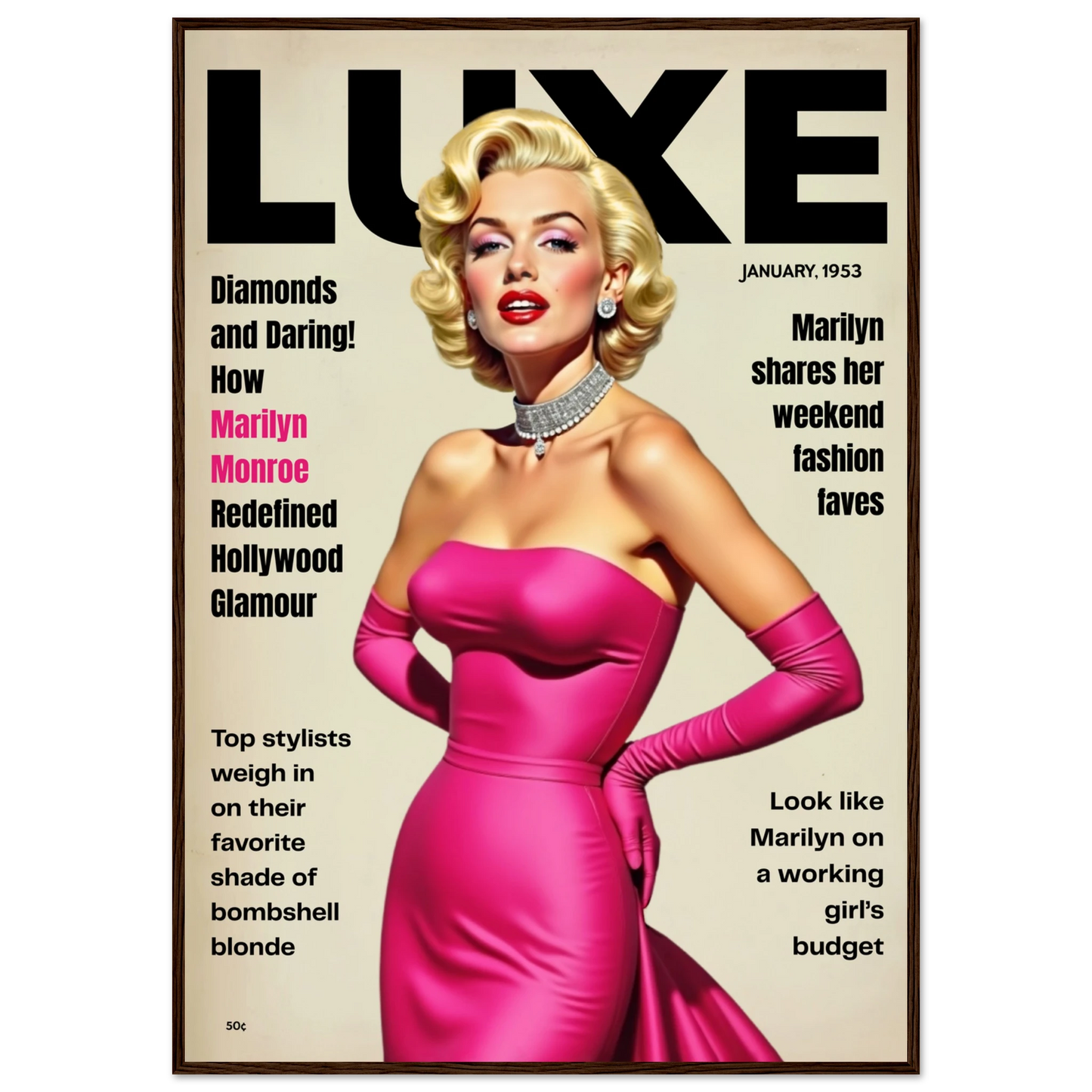 Marilyn Monroe Old Hollywood Art Print Dark Brown Wood Frame 70x100 cm 28x40″ Premium Semi-Glossy Paper Wooden Framed Poster