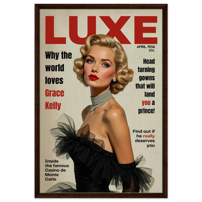 Grace Kelly Hollywood Glam Magazine Art Print Dark Brown Wood Frame 60x90 cm 24x36″ Framed Canvas