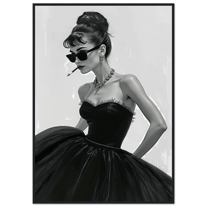 Audrey Hepburn Smoking Fashion Art Print Black Wood Frame 70x100 cm 28x40″ Premium Matte Paper Wooden Framed Poster