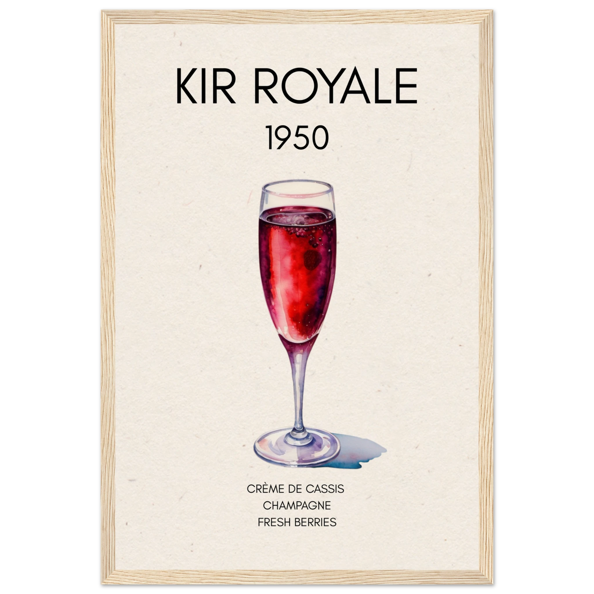 Kir Royale Champagne Cocktail Bar Art Print Light Wood Frame 30x45 cm 12x18″ Museum-Quality Matte Paper Wooden Framed Poster