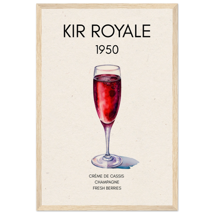 Kir Royale Champagne Cocktail Bar Art Print Light Wood Frame 30x45 cm 12x18″ Museum-Quality Matte Paper Wooden Framed Poster