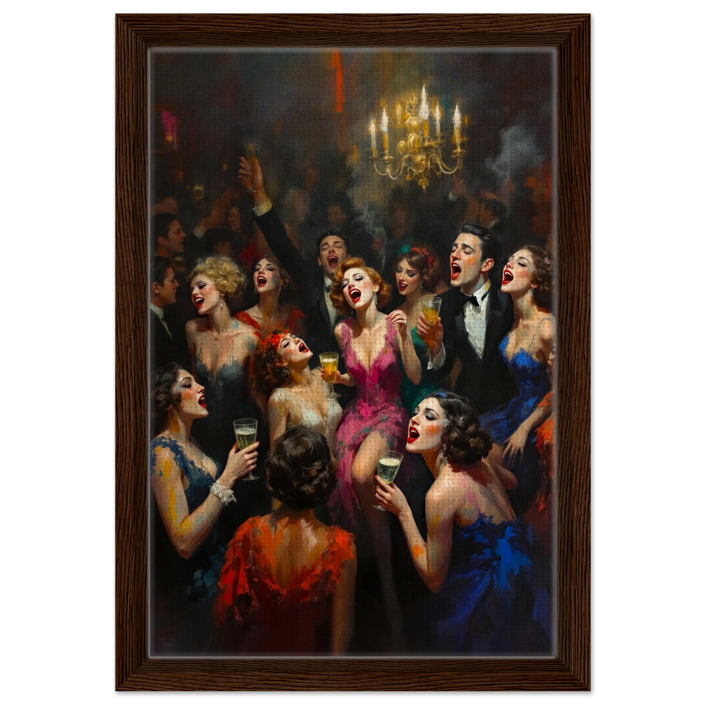 Gatsby Art Deco Speakeasy Art Print Dark Brown Wood Frame 30x45 cm 12x18″ Framed Canvas