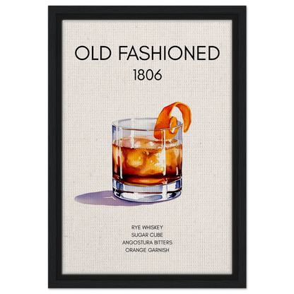 Classic Old Fashioned Cocktail Bar Art Print Black Wood Frame 30x45 cm 12x18″ Framed Canvas
