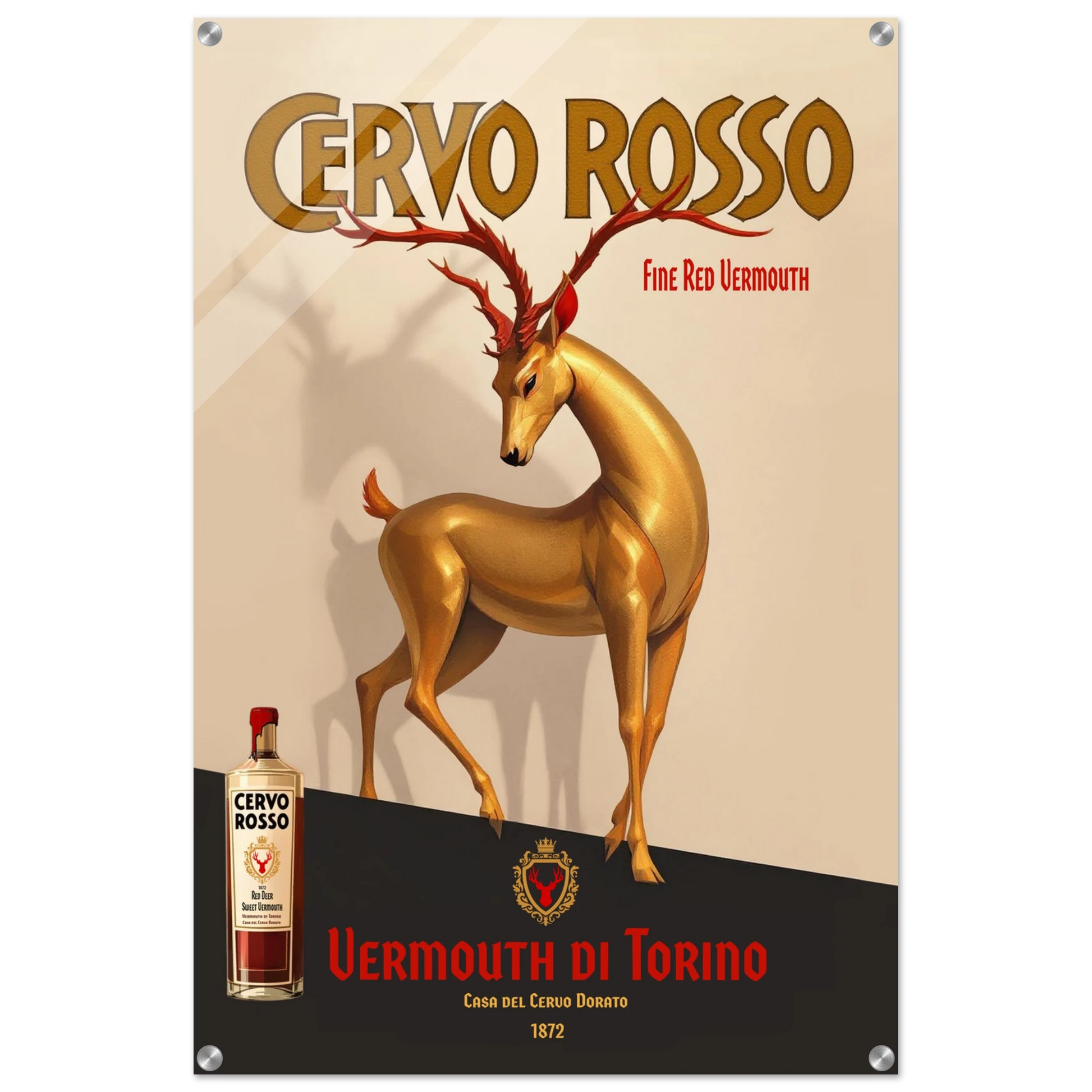 Art Deco Golden Deer Cocktail Bar Poster Print 60x90 cm 24x36″ Sleek Acrylic Print No Frame