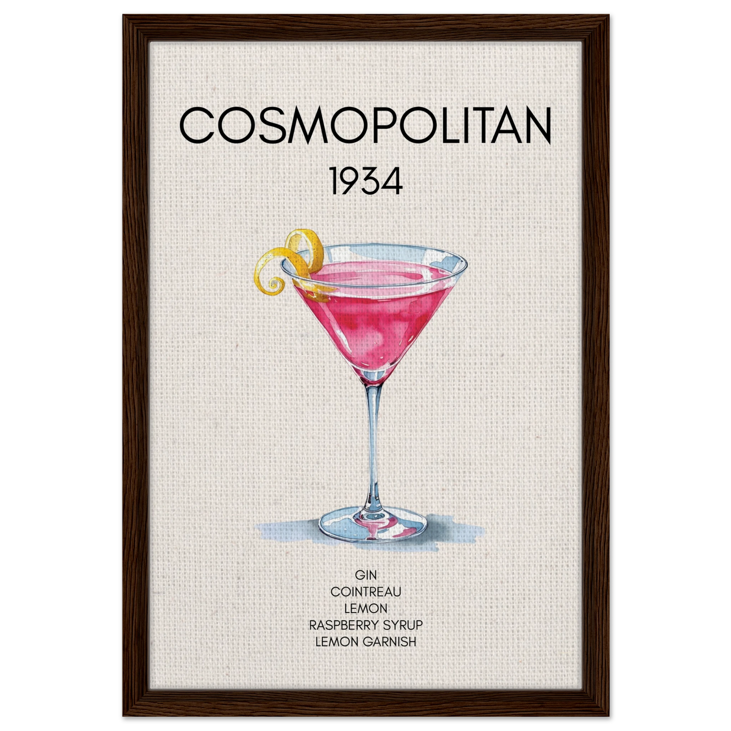Cosmopolitan Cocktail Bar Poster Print Dark Brown Wood Frame 40x60 cm 16x24″ Framed Canvas