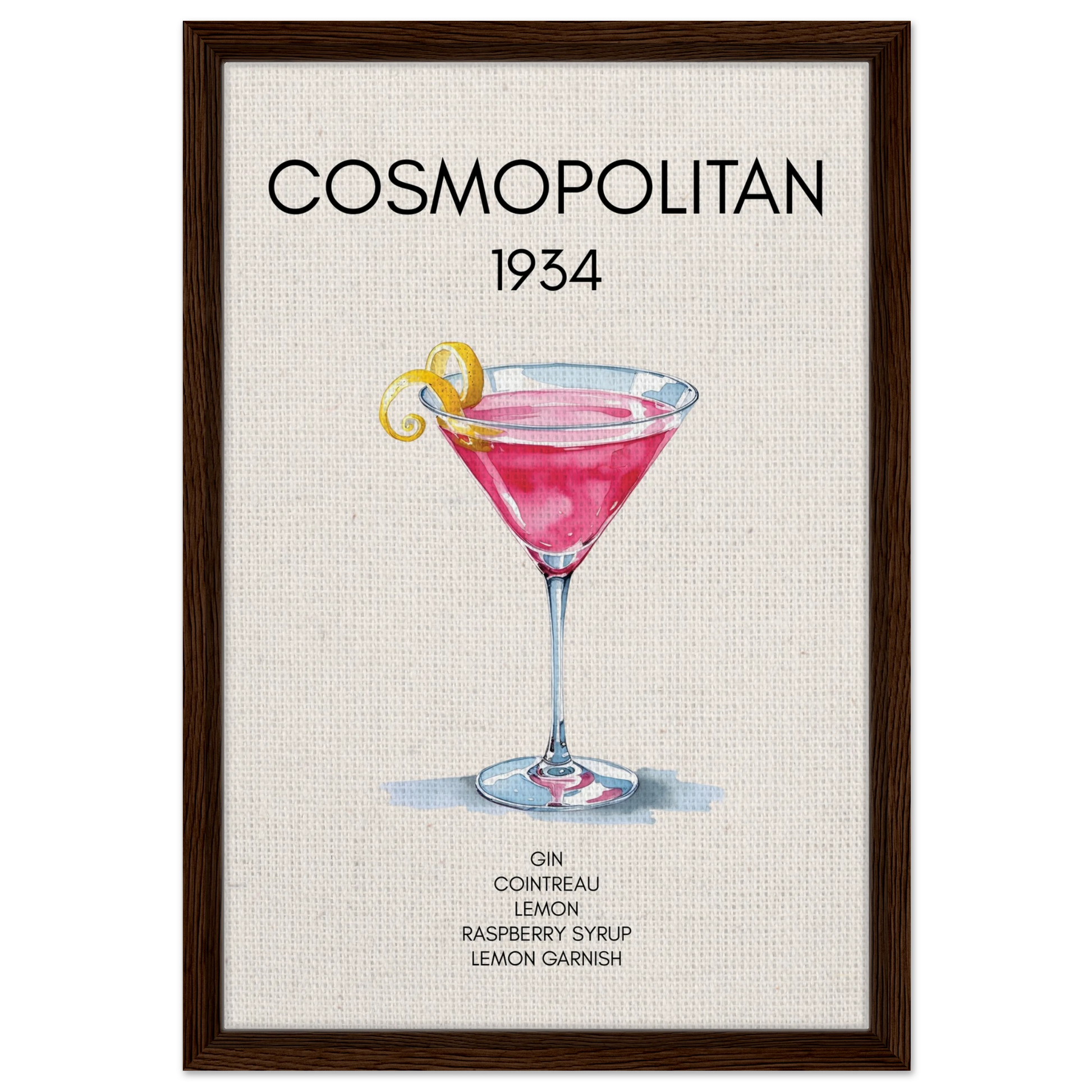 Cosmopolitan Cocktail Bar Art Print Dark Brown Wood Frame 40x60 cm 16x24″ Framed Canvas
