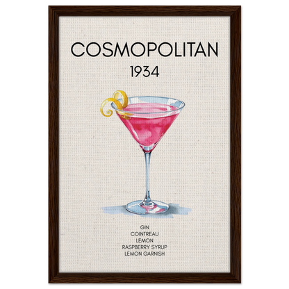 Cosmopolitan Cocktail Bar Art Print Dark Brown Wood Frame 40x60 cm 16x24″ Framed Canvas