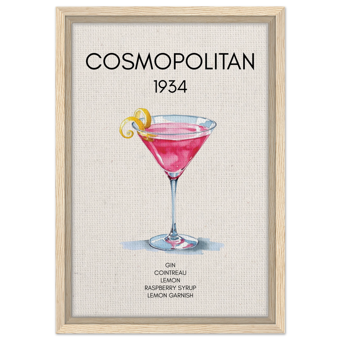 Cosmopolitan Cocktail Bar Poster Print Light Wood Frame 30x45 cm 12x18″ Framed Canvas