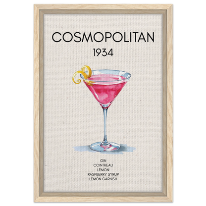 Cosmopolitan Cocktail Bar Art Print Light Wood Frame 30x45 cm 12x18″ Framed Canvas
