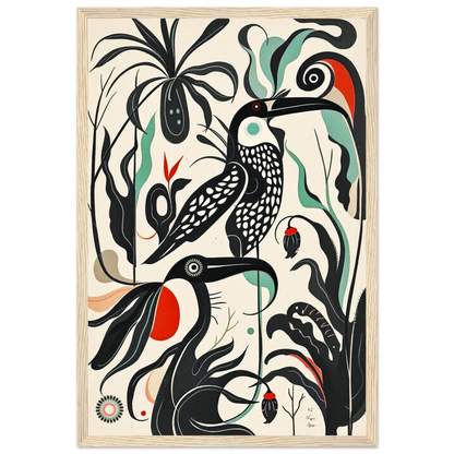 Mid-Century Modern Tropical Bird Art Print Light Wood Frame 30x45 cm 12x18″ Classic Matte Paper Wooden Framed Poster
