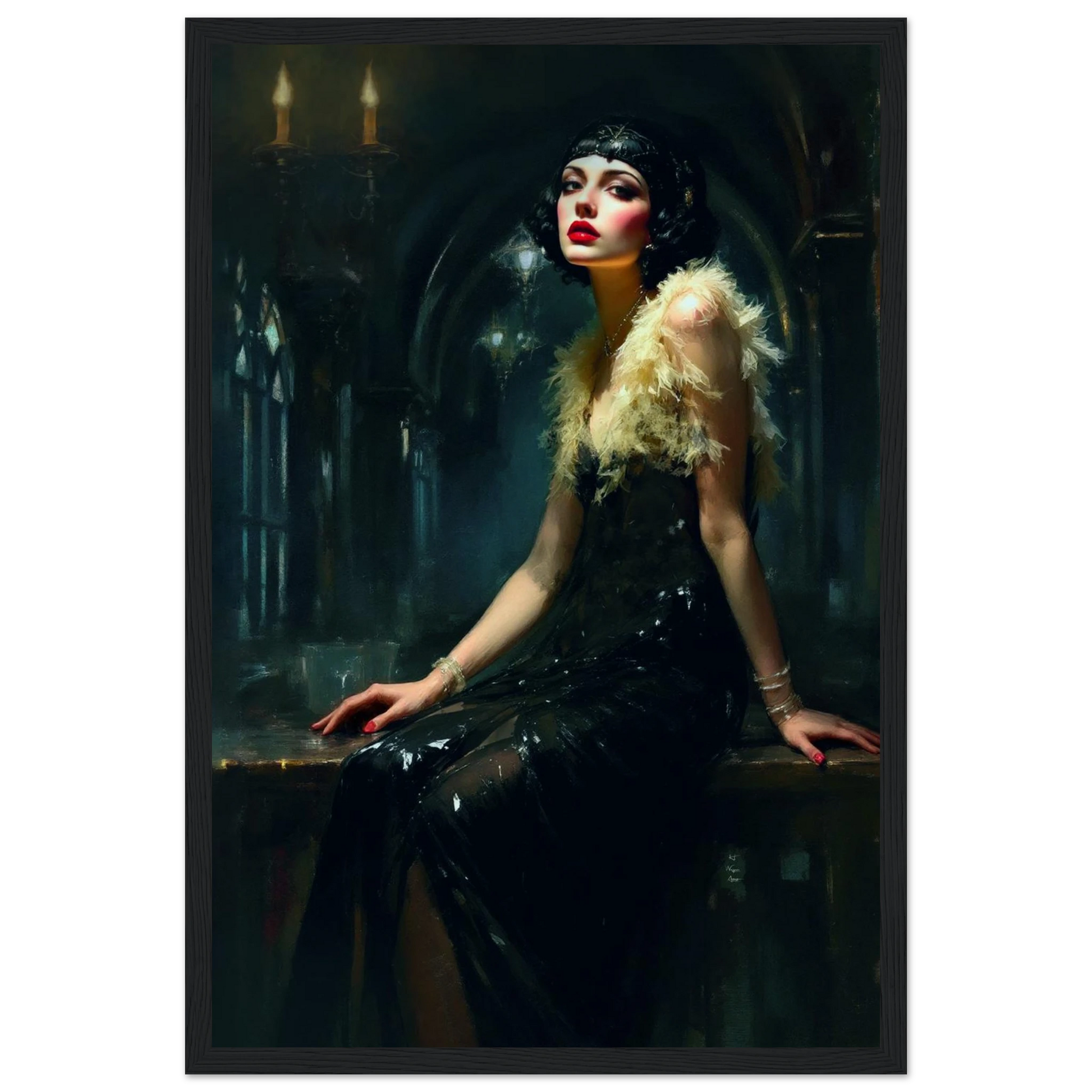 Speakeasy 1920s Elegant Flapper Art Print 30x45 cm 12x18″ Museum-Quality Matte Paper Wooden Framed Poster Black Wood Frame