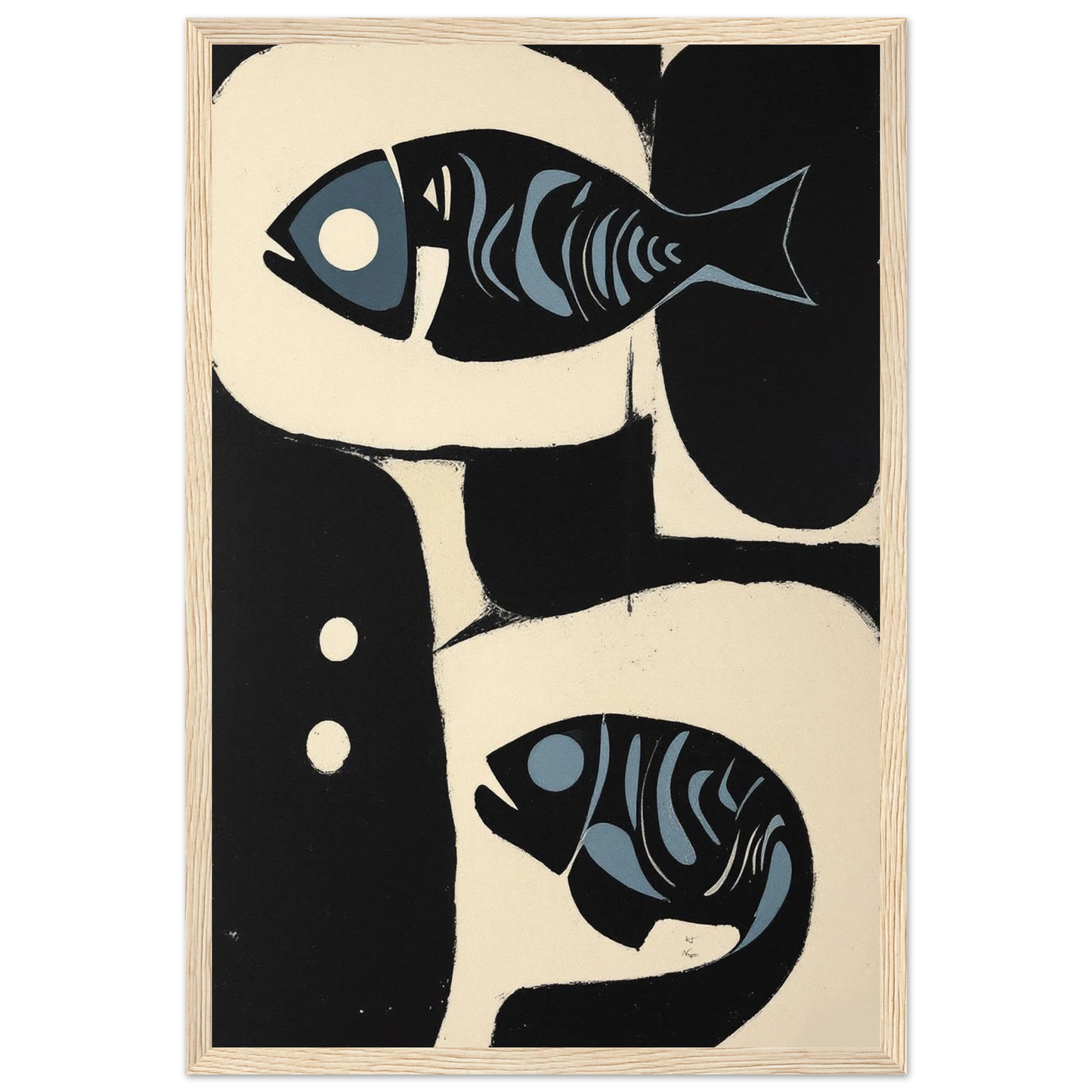 Abstract Mid-Century Modern Fish Art Print Light Wood Frame 30x45 cm 12x18″ Premium Matte Wooden Framed Poster