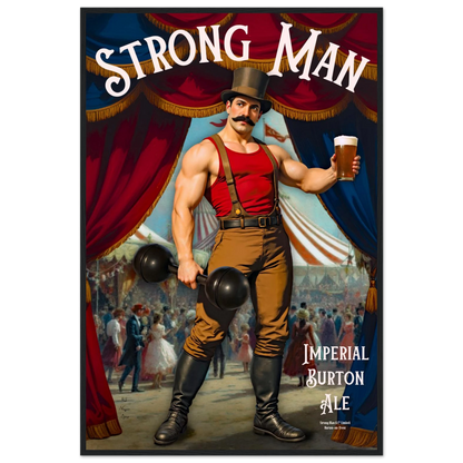 Vintage Victorian Circus Strongman Ale Art Print Black Wood Frame 60x90 cm 24x36″ Premium Matte Wooden Framed Poster