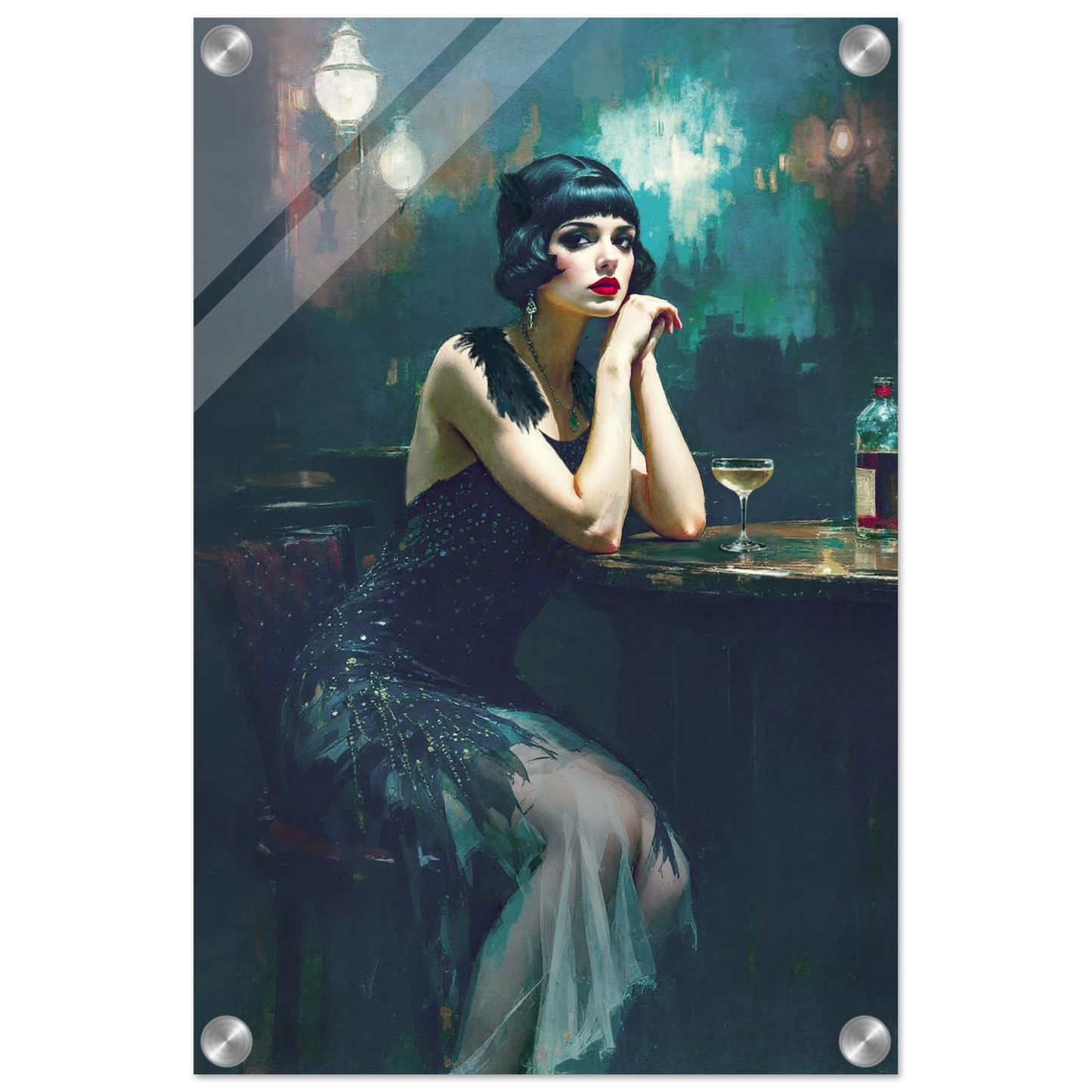 Jazz Age Speakeasy Flapper Art Print No Frame 30x45 cm 12x18″ Sleek Acrylic Print