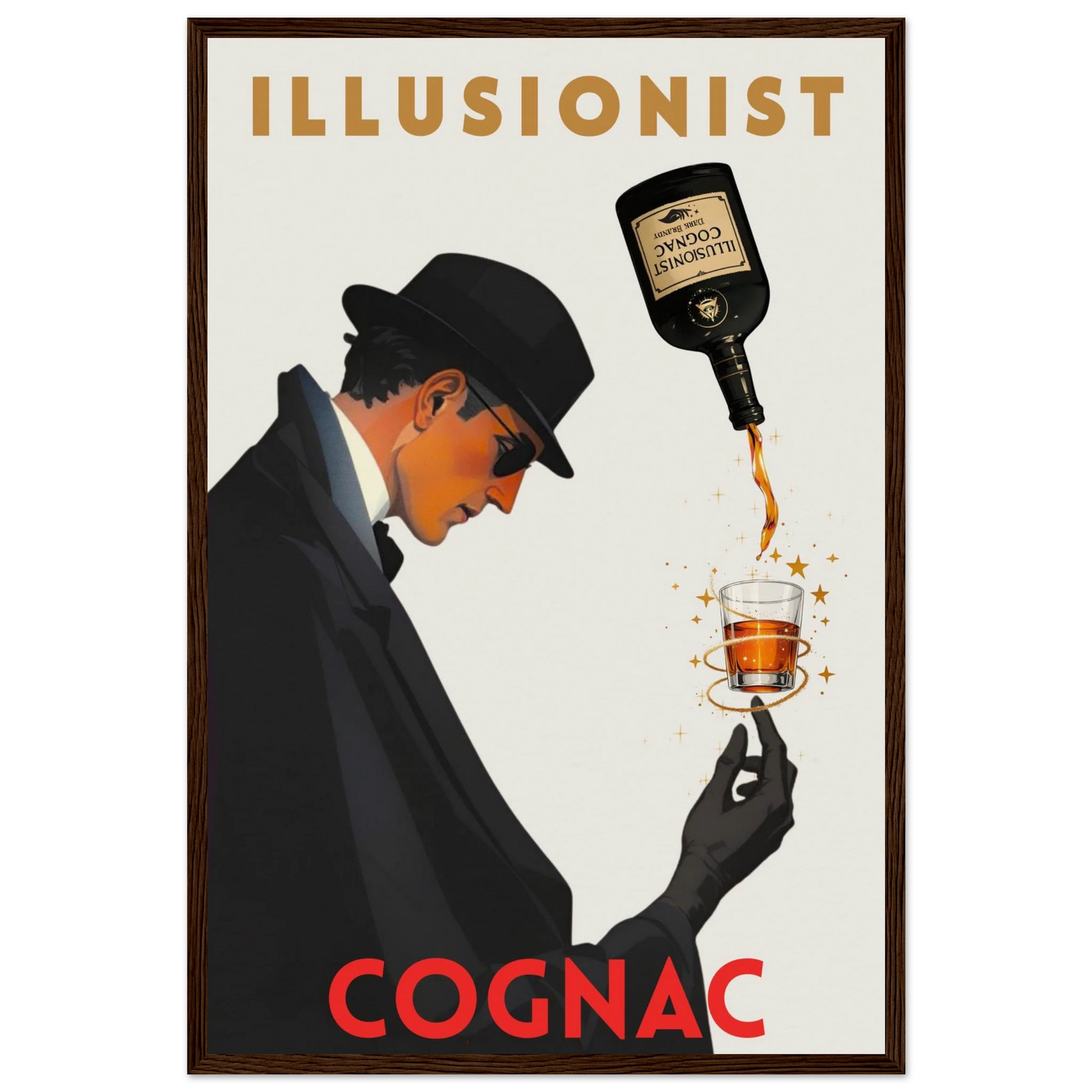 Vintage Illusionist Cognac Cocktail Bar Poster Print 40x60 cm 16x24″ Museum-Quality Matte Paper Wooden Framed Poster Dark Brown Wood Frame