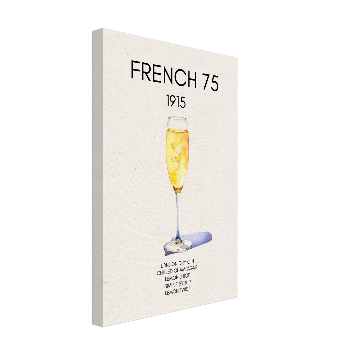 French 75 Cocktail Art Print No Frame 30x45 cm 12x18″ Gallery Wrapped Canvas