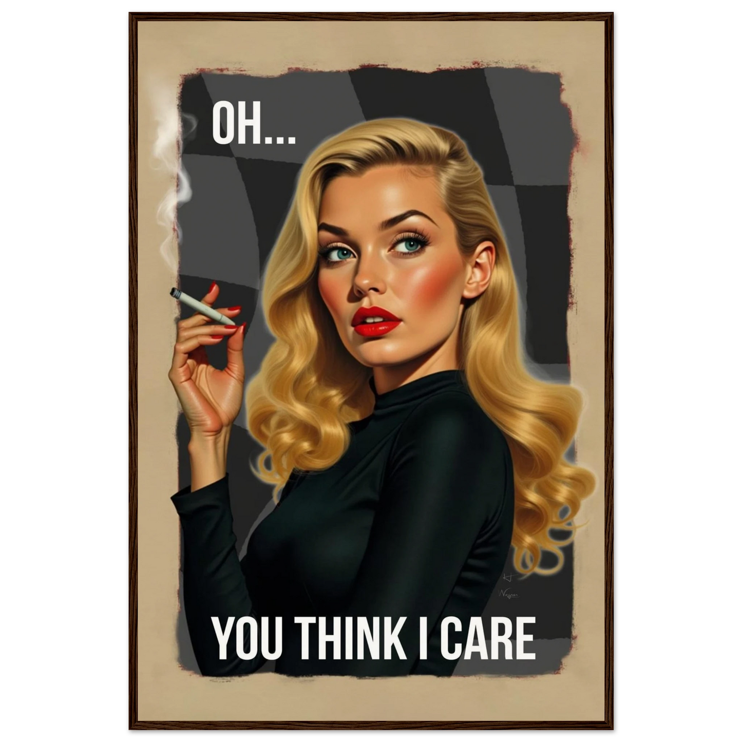 Retro Blonde Bombshell Funny Quote Art Print Dark Brown Wood Frame 60x90 cm 24x36″ Museum-Quality Matte Paper Wooden Framed Poster