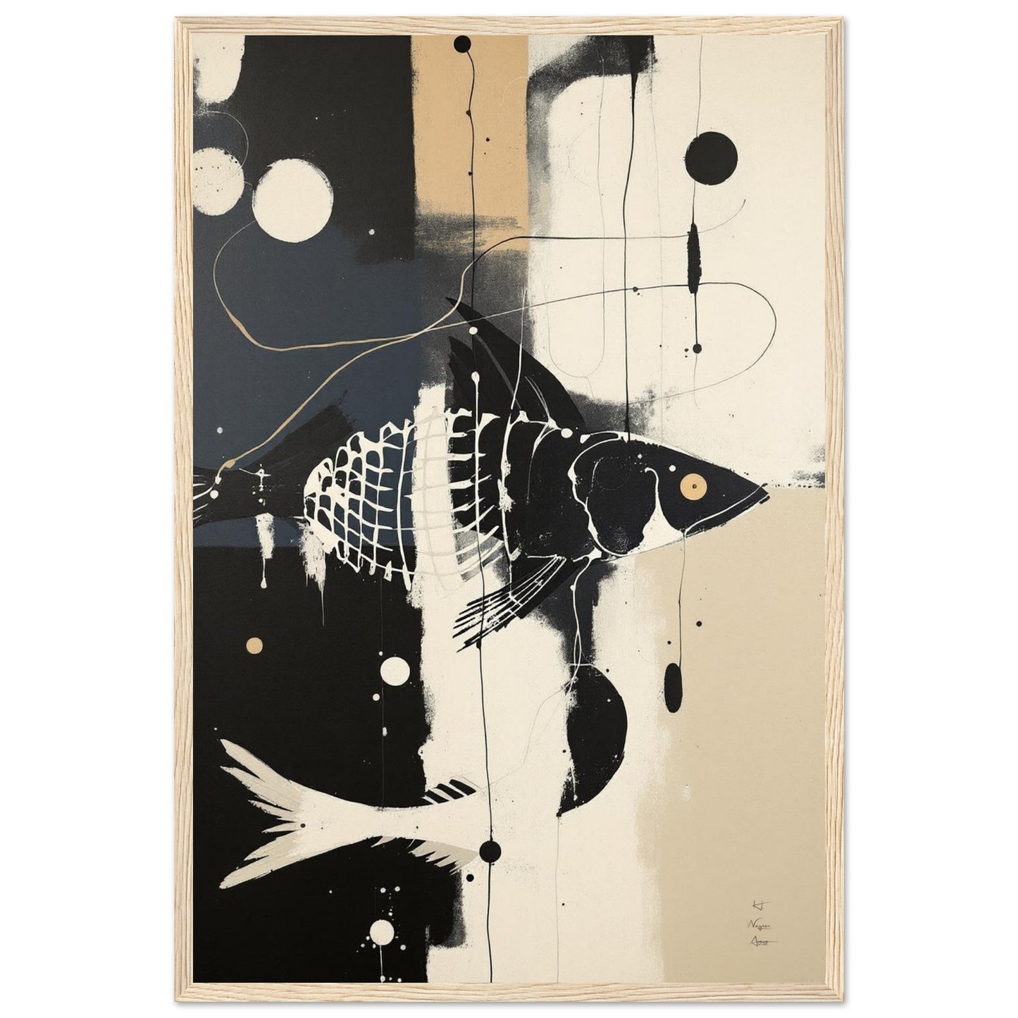 Abstract Fish Art Poster Print – Framed Modern Neutral Wall Décor Light Wood Frame 40x60 cm 16x24″ Premium Matte Framed Poster