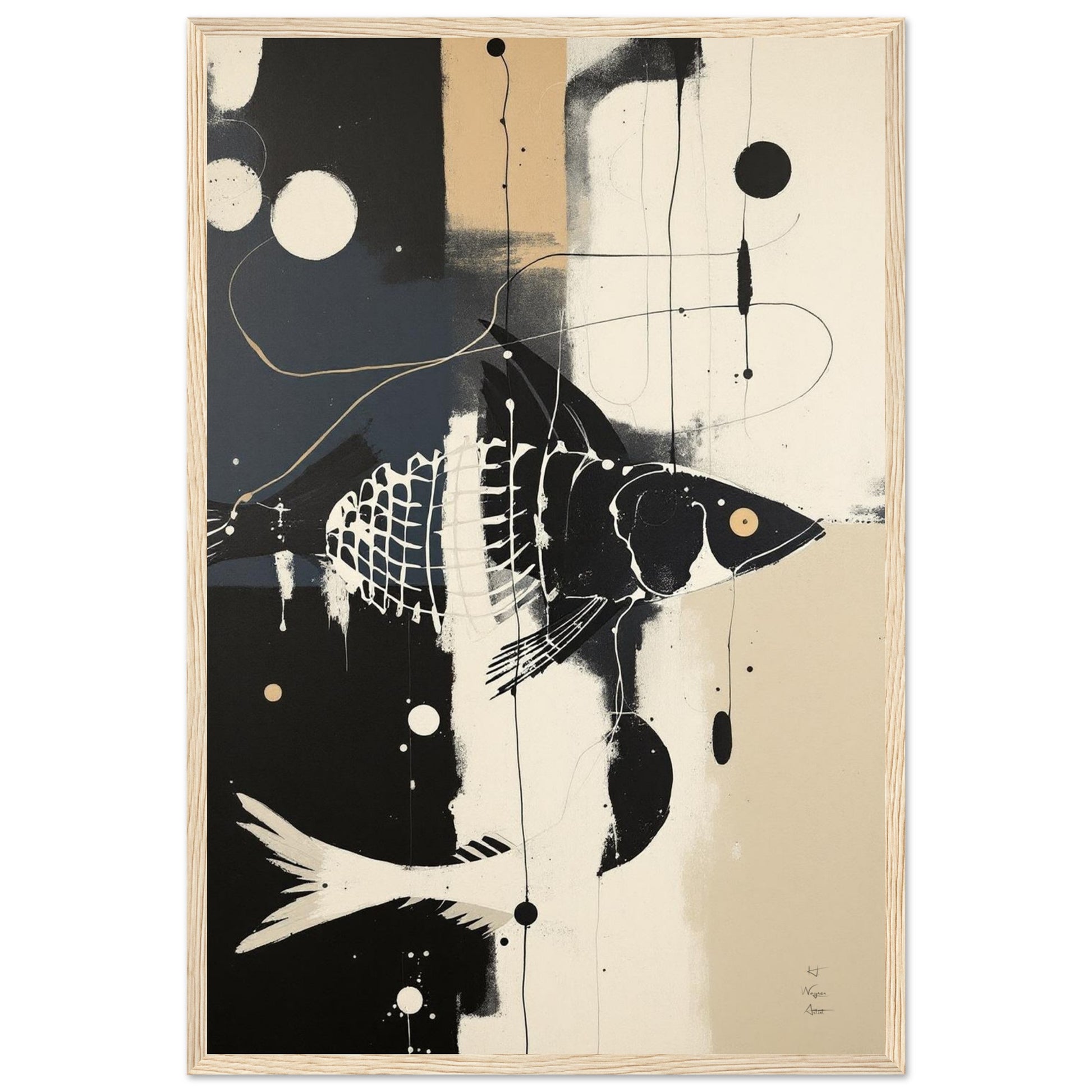 Abstract Fish Art Poster Print – Framed Modern Neutral Wall Décor Light Wood Frame 40x60 cm 16x24″ Premium Matte Framed Poster