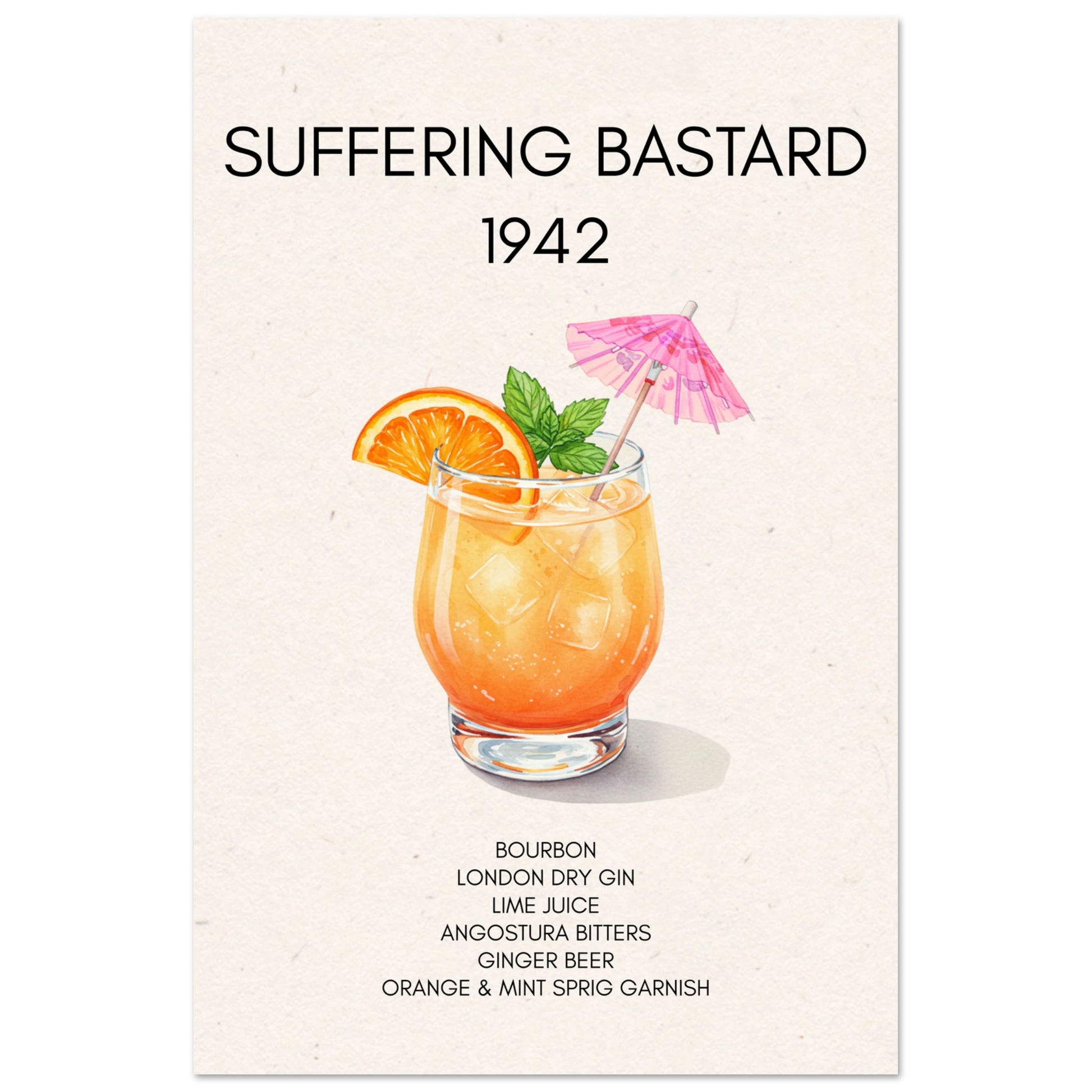Suffering Bastard Tiki Cocktail Bar Poster Print No Frame 60x90 cm 24x36″ Premium Matte Paper Poster