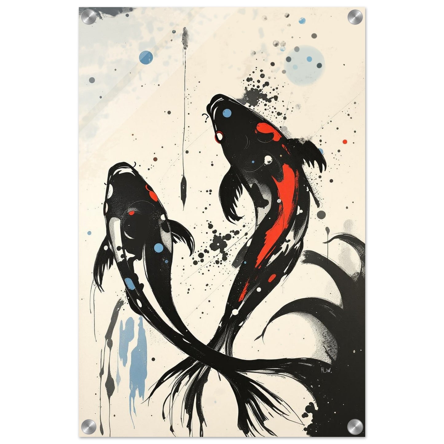 Modern Koi Fish Ocean Art Print 60x90 cm 24x36″ Museum-Quality Matte Framed Poster Black Wood Frame