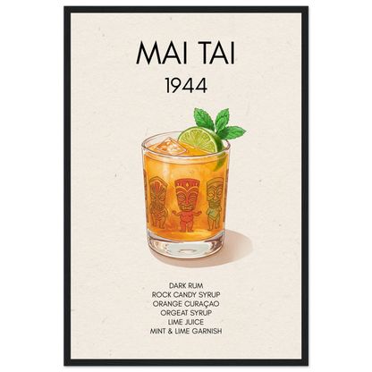 Mai Tai Tropical Cocktail Bar Poster Print Black Wood Frame 40x60 cm 16x24″ Museum-Quality Matte Paper Wooden Framed Poster