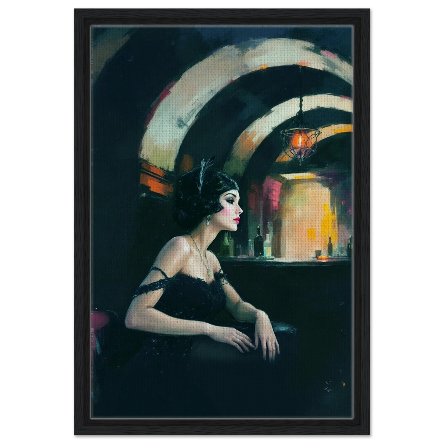 Speakeasy Flapper Gatsby Wall Art Poster Print 40x60 cm 16x24″ Framed Canvas Black Wood Frame