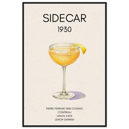 Classic Sidecar Cocktail Bar Art Print Black Wood Frame 60x90 cm 24x36″ Museum-Quality Matte Paper Wooden Framed Poster