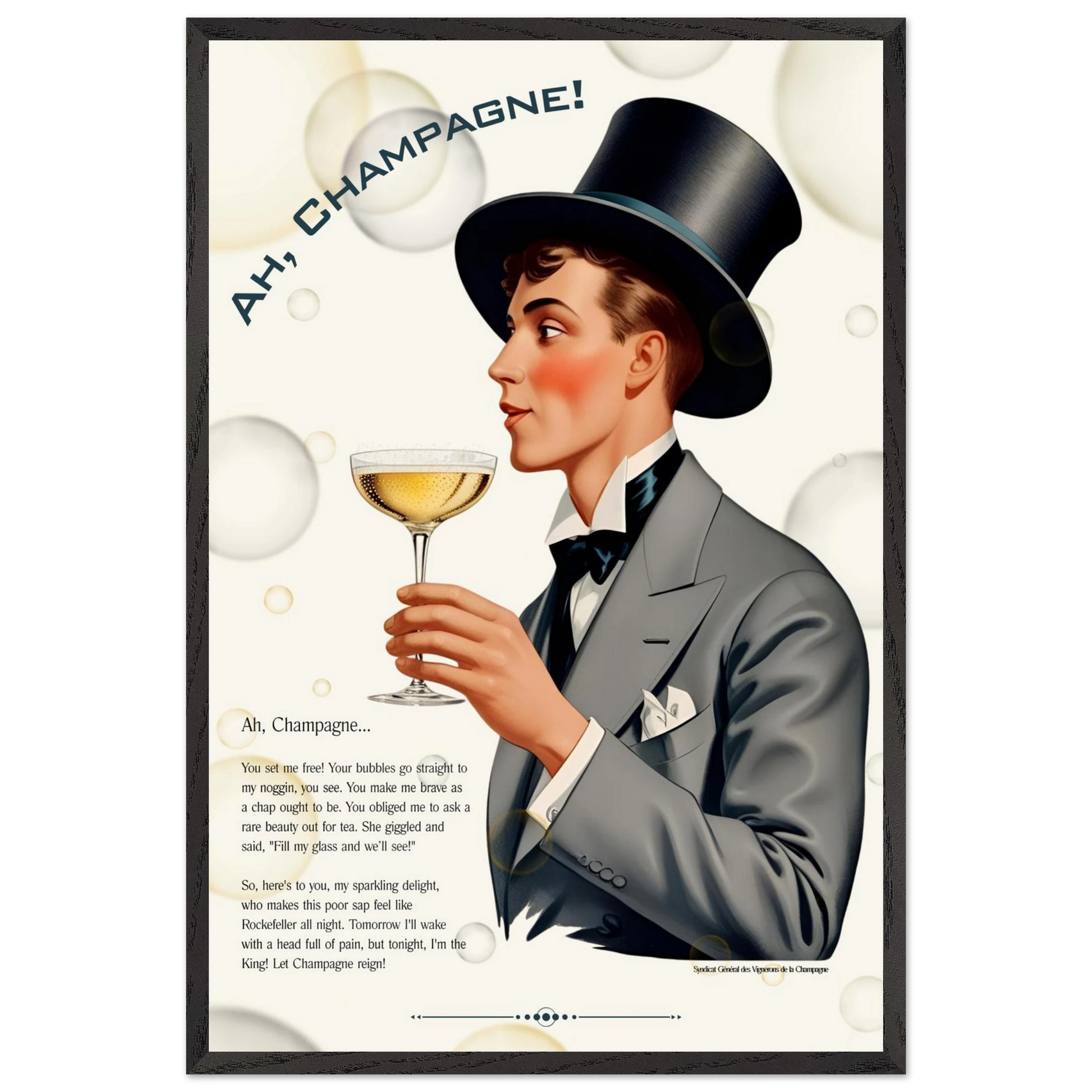 Art Deco Champagne Funny Poem Art Print 60x90 cm 24x36″ Canvas -
