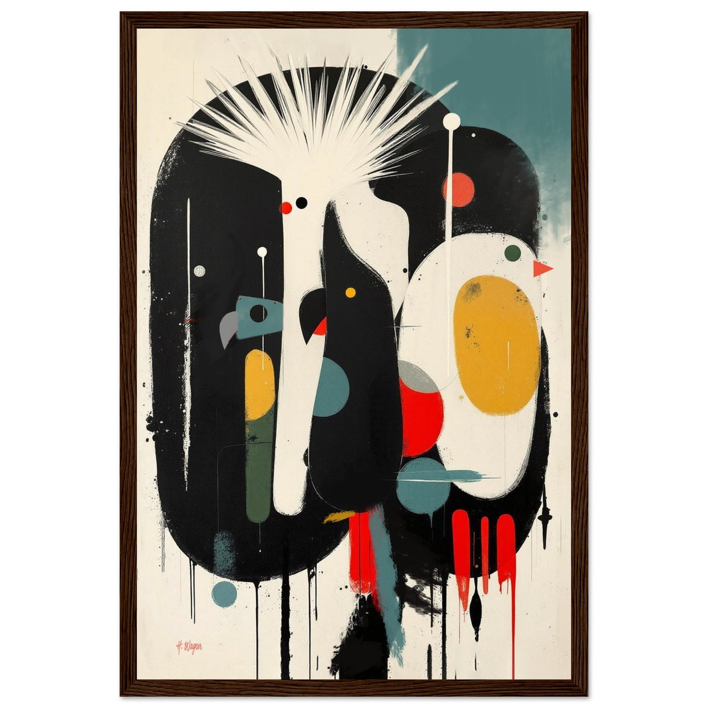 Modern Cockatoo Bird Art Poster Print - Framed Tropical Mid- Century Wall Decor Dark Brown Wood Frame 30x45 cm 12x18″ Premium Matte Framed Poster