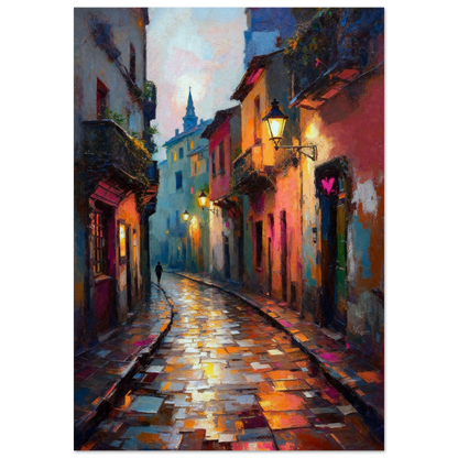 Old Europe Romantic Street Art Print 40x60 cm 16x24″ Premium Matte Framed Poster Black Wood