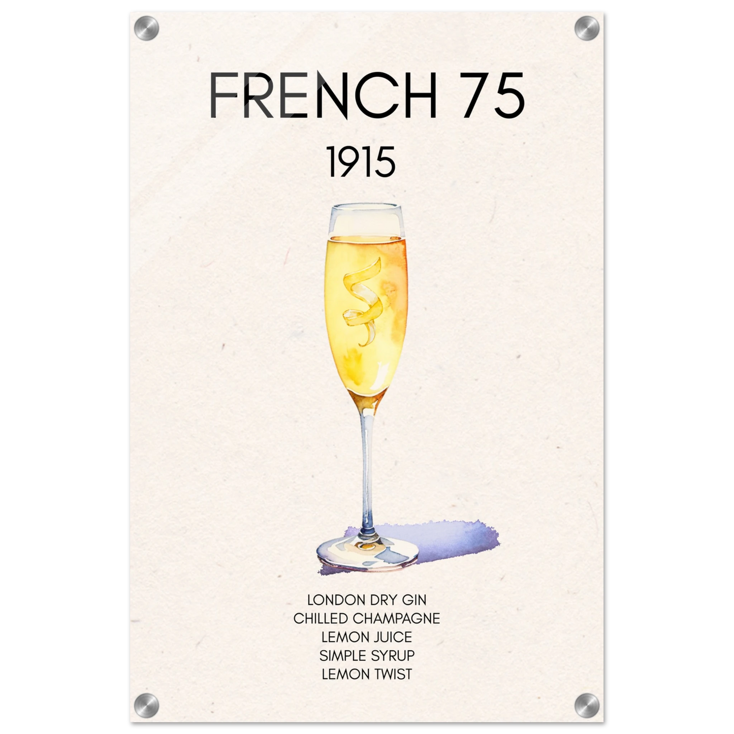 French 75 Cocktail Art Print No Frame 40x60 cm 16x24″ Sleek Acrylic Print