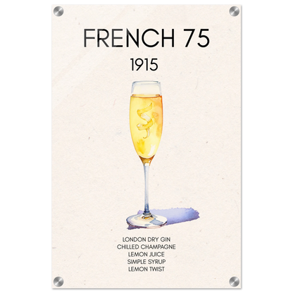 French 75 Cocktail Art Print No Frame 40x60 cm 16x24″ Sleek Acrylic Print