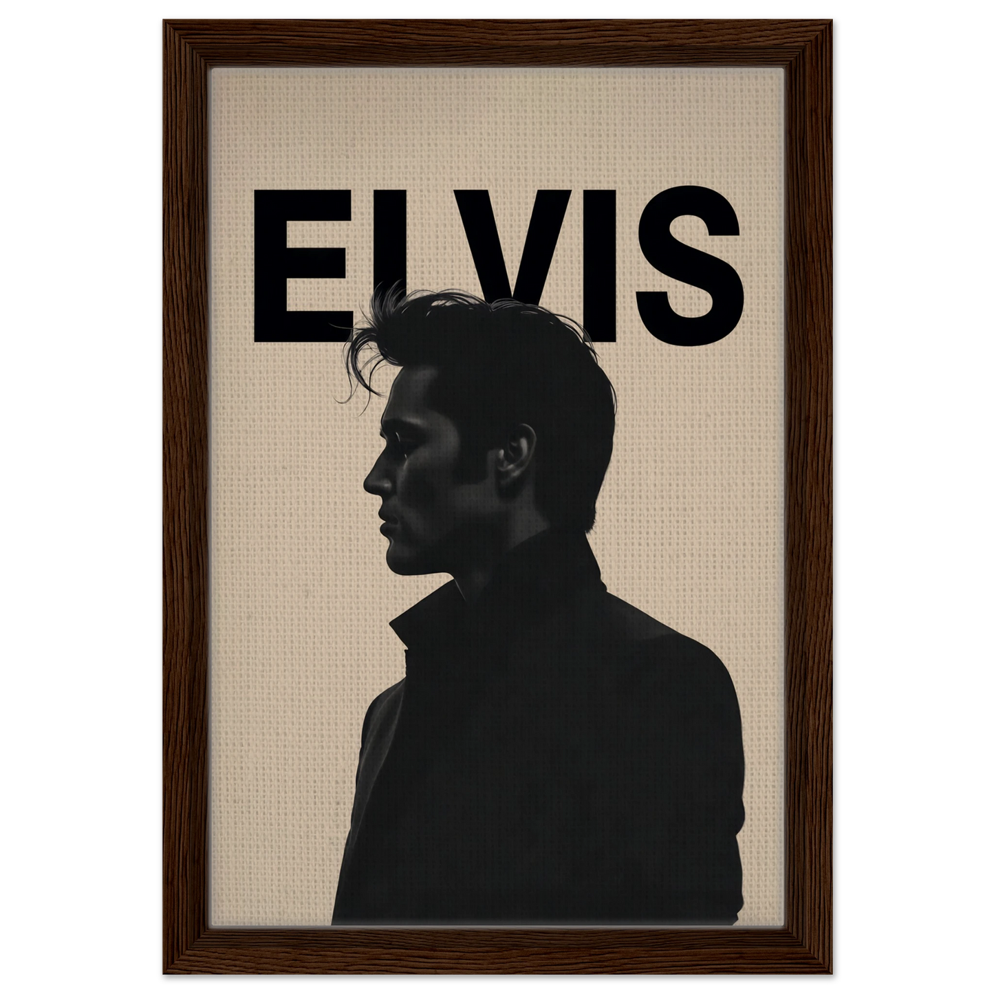Young Elvis Presley Silhouette Art Print Dark Brown Wood Frame 30x45 cm 12x18″ Framed Canvas