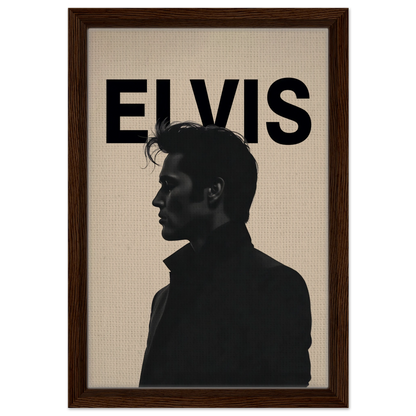 Young Elvis Presley Silhouette Art Print Dark Brown Wood Frame 30x45 cm 12x18″ Framed Canvas
