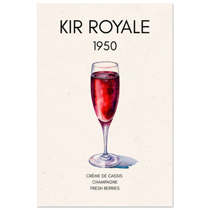 Kir Royale Champagne Cocktail Bar Art Print No Frame 40x60 cm 16x24″ Premium Matte Paper Poster
