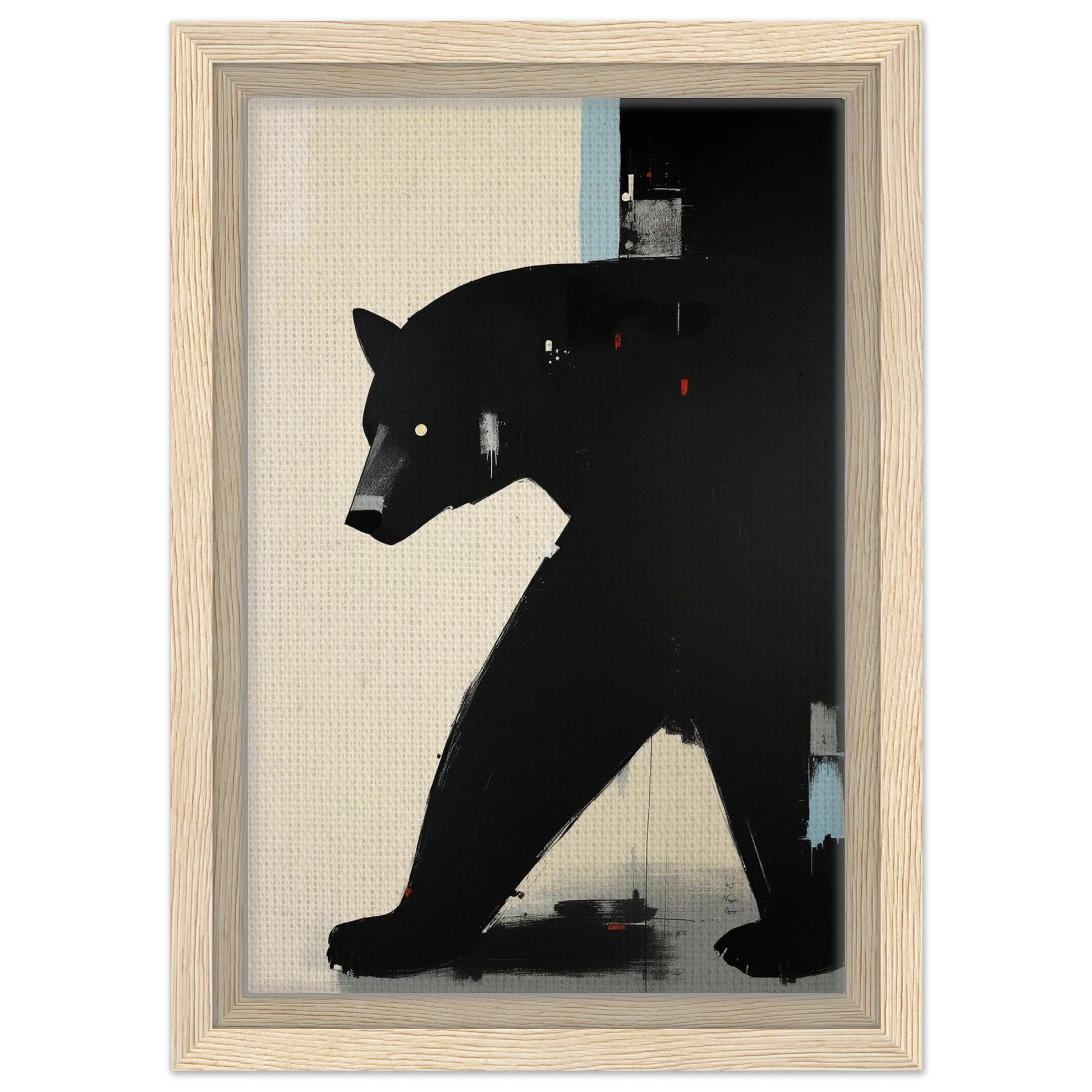 Minimalist Abstract Black Bear Art Poster Print Light Wood Frame 20x30 cm 8x12″ Framed Canvas