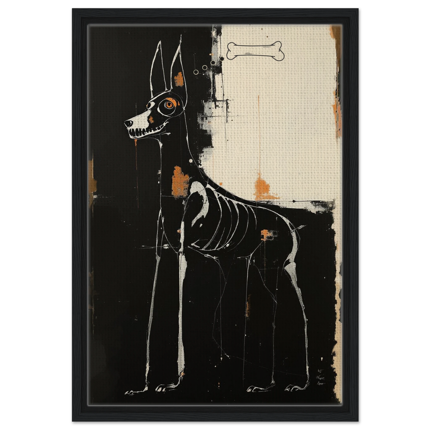 X-ray Skeleton Dog Abstract Art Poster Print 40x60 cm 16x24″ Framed Canvas Black Wood Frame