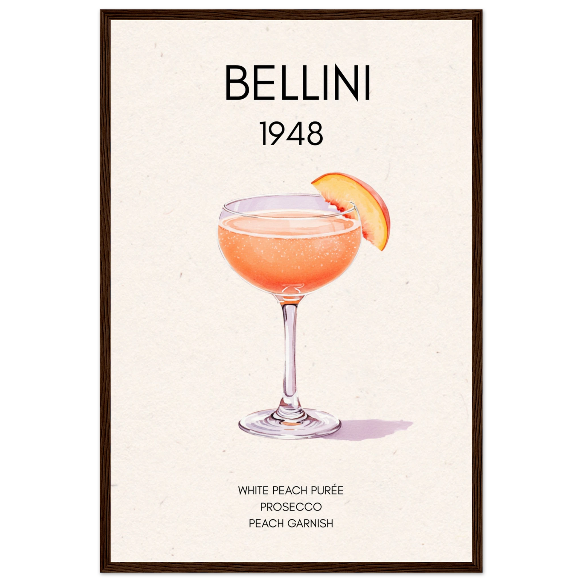 Italian Bellini Cocktail Bar Poster Print 40x60 cm 16x24″ Premium Matte Paper Wooden Framed Poster Dark Brown Wood Frame
