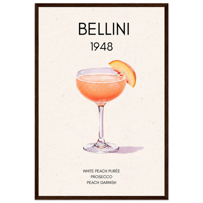 Italian Bellini Cocktail Bar Poster Print 40x60 cm 16x24″ Premium Matte Paper Wooden Framed Poster Dark Brown Wood Frame